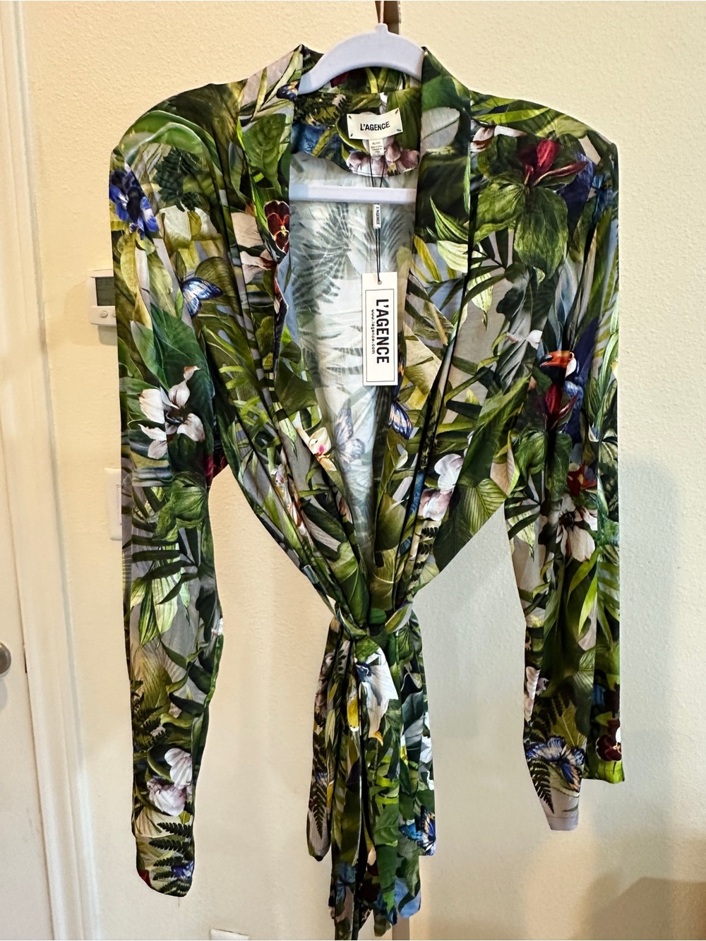 L'AGENCE NWT Tropical Botanical Print Wrap Blouse Silk Blend XL